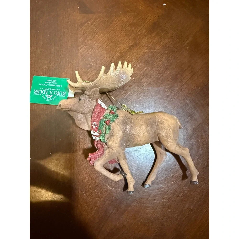 Kurt Adler Moose Christmas Ornament Festive Scarf Holly Berries‎ Hanging